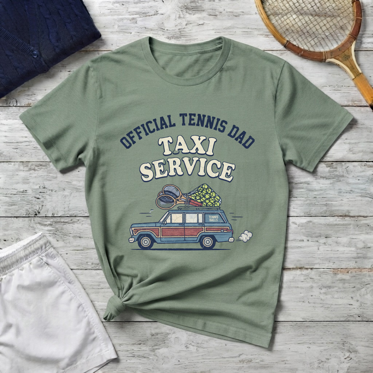T-Shirt — "Official Tennis Dad Taxi Service" Vintage Car Dad Tee