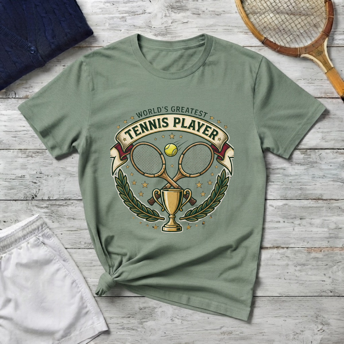 World's Greatest Tennis Player T-Shirt — Vintage Tennis Racket & Trophy Tee
