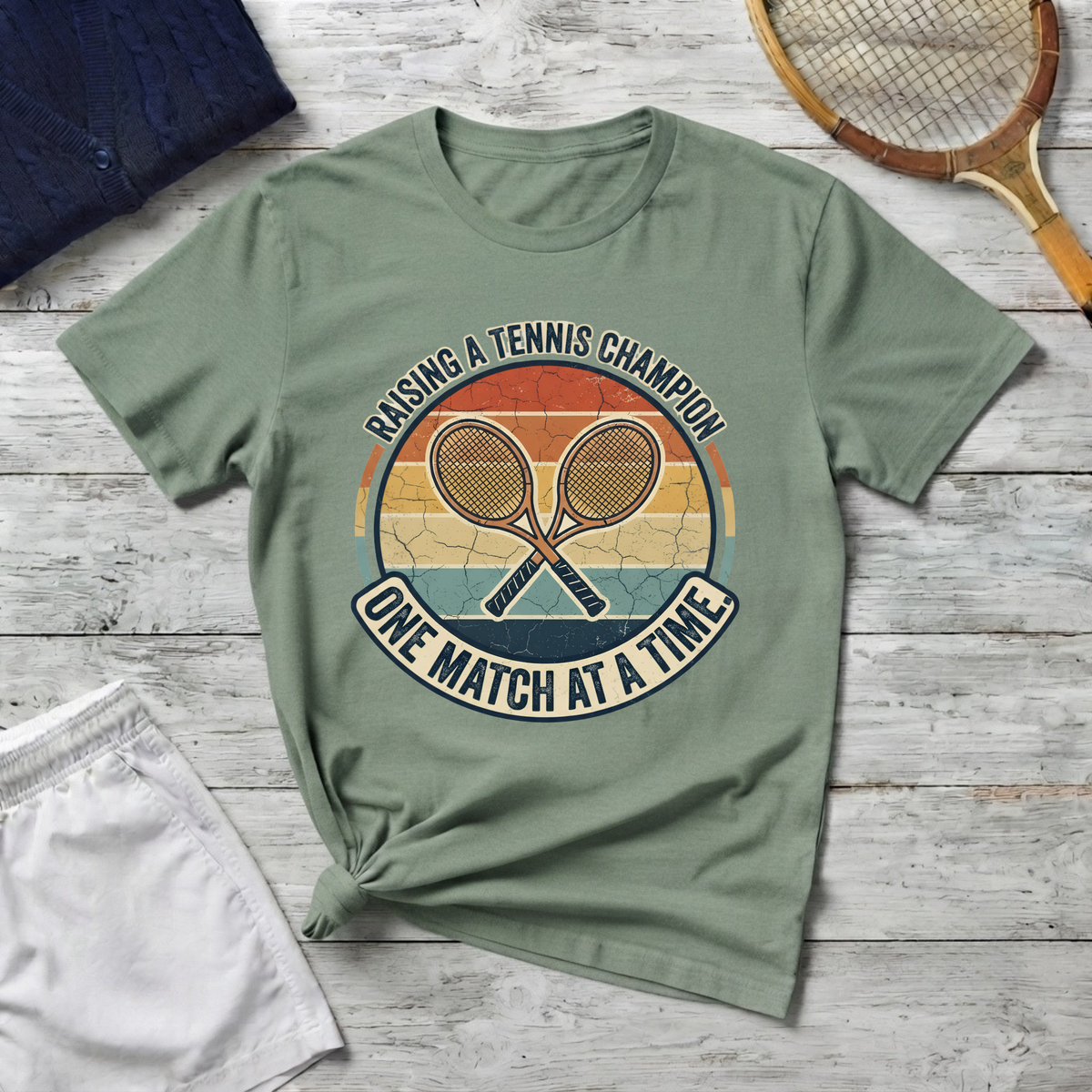 T-Shirt — Raising a Tennis Champion Vintage Graphic (“One Match at a Time”)