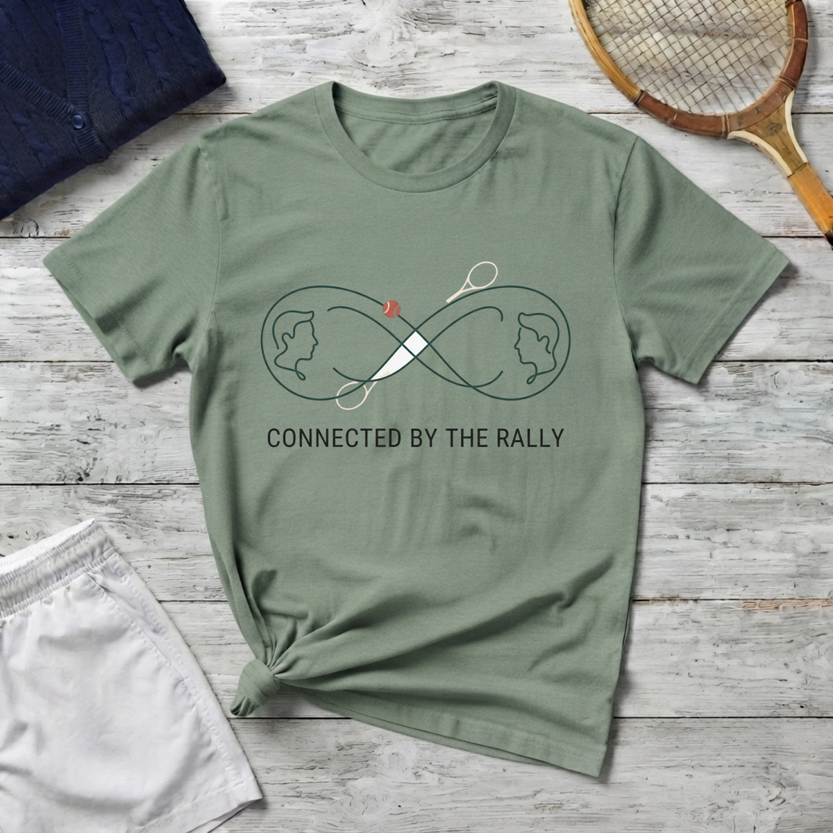 Rally Racquet Tee — "Connected by the Rally" Tennis Infinity Graphic T-Shirt