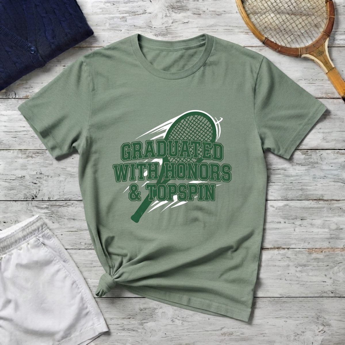 Graduated With Honors Tennis T-Shirt — Vintage Collegiate Topspin Tee