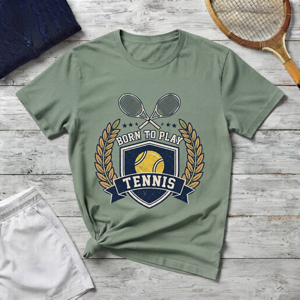 Tennis T‑Shirt — "Born to Play" Vintage Tennis Crest Tee
