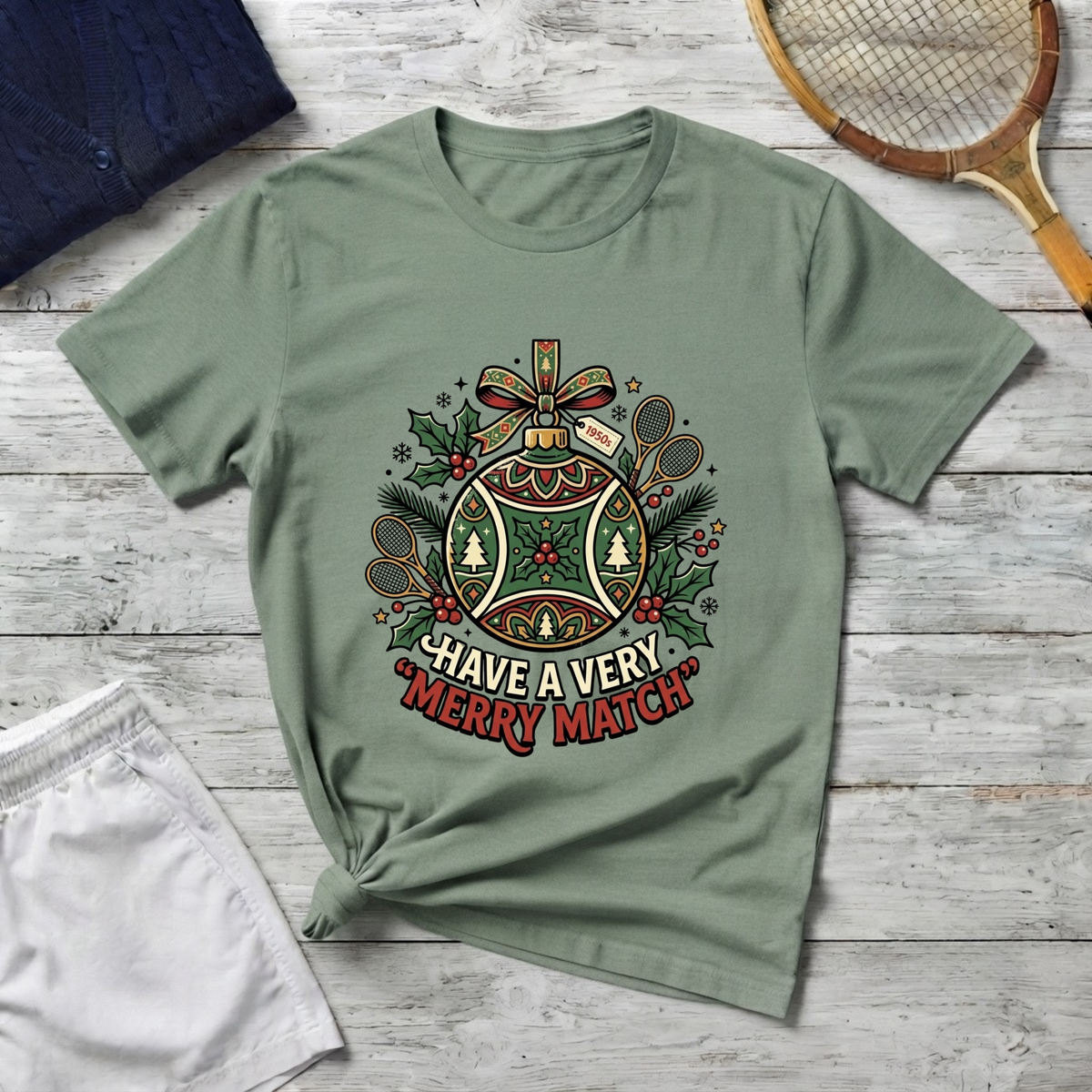 Christmas Tennis Ornament T-Shirt — "Have a Very Merry Match" Holiday Tee