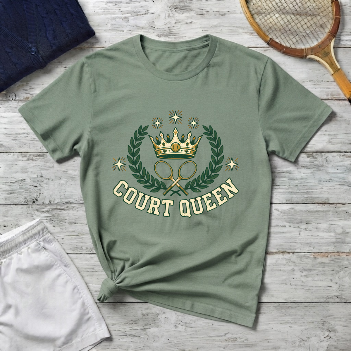 Court Queen Tennis T-Shirt — Vintage Crown Crest Tee