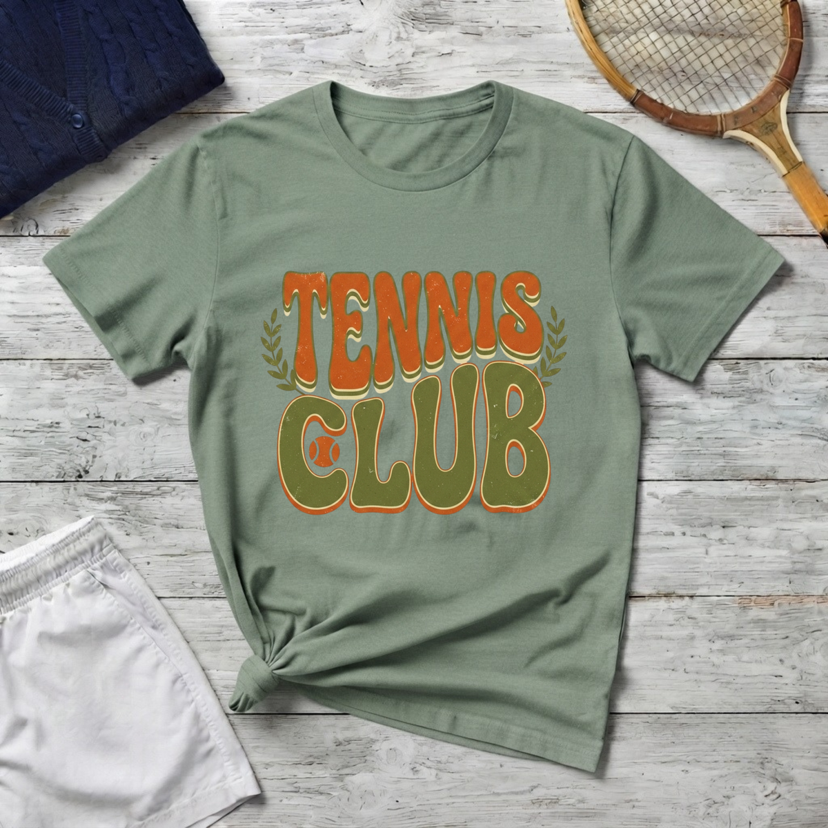 Tennis Club T‑Shirt — Retro Green & Orange Graphic Tee