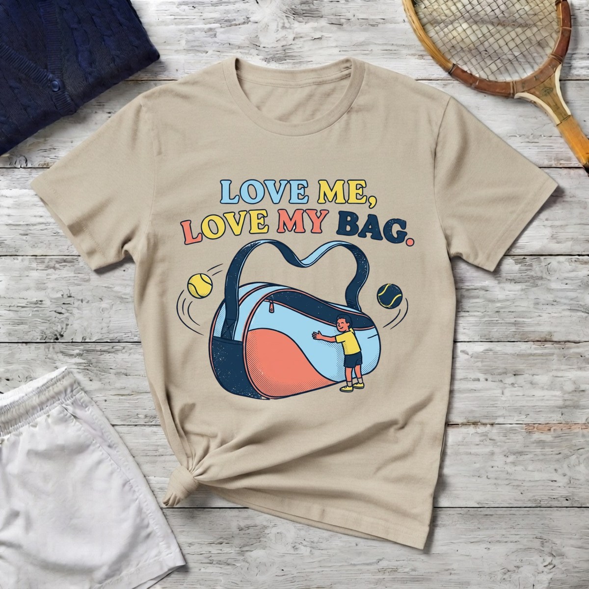 Love Me, Love My Bag T-Shirt — Cute Tennis Bag Graphic Tee