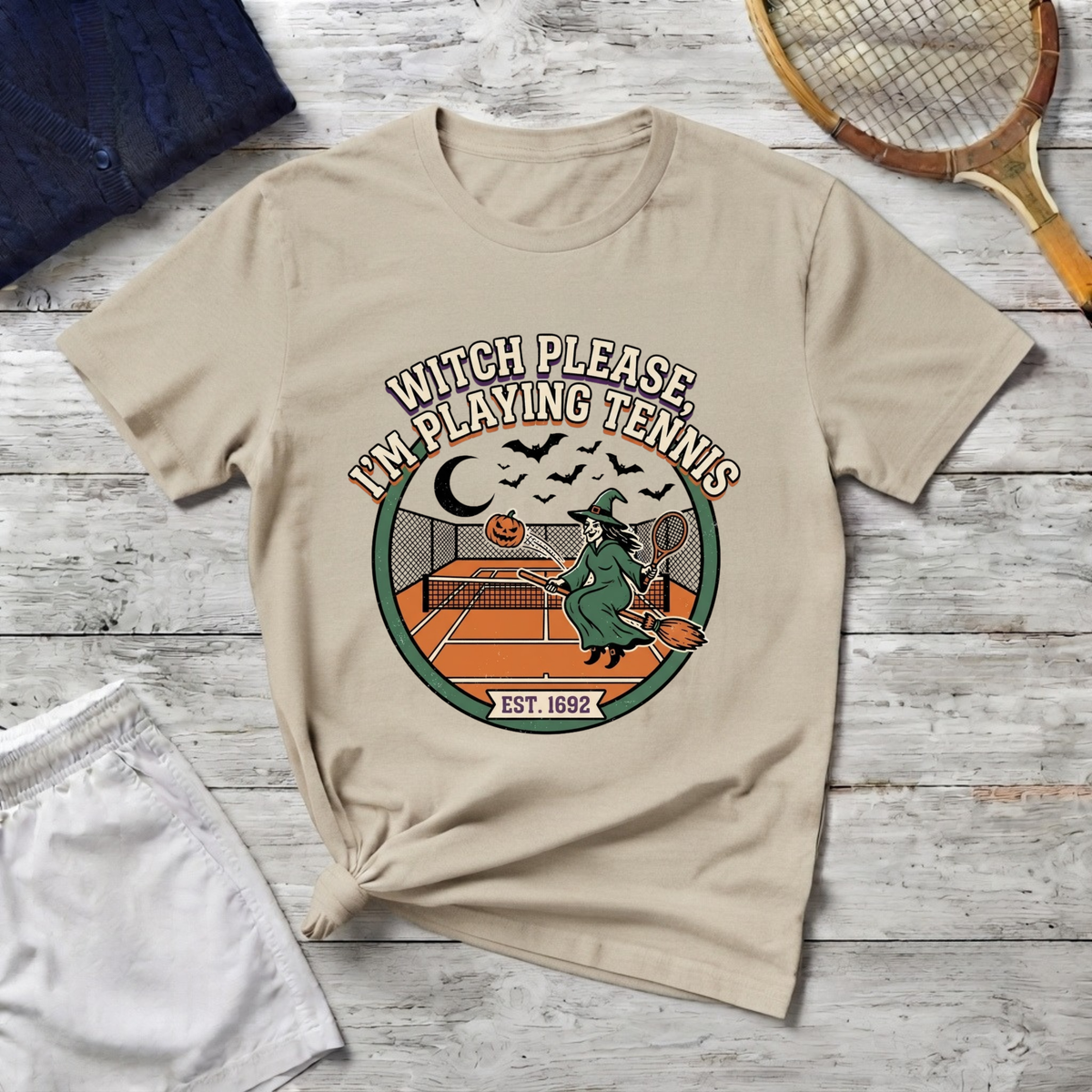 Witch Please I'm Playing Tennis T‑Shirt — Halloween Tennis Player Graphic Shirt