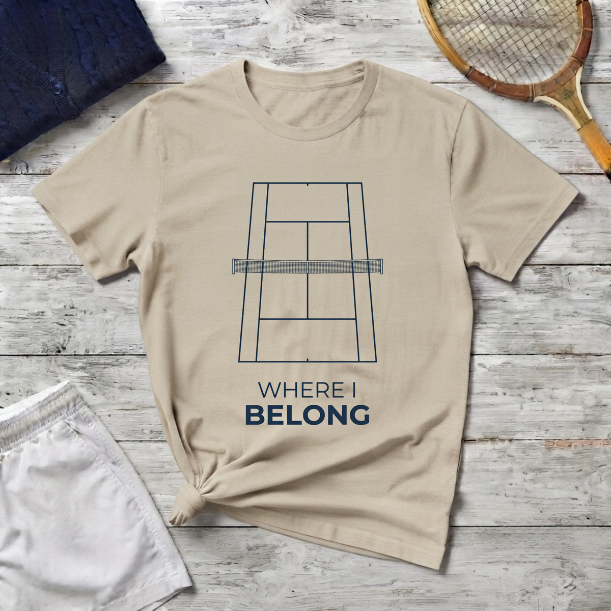 T-Shirt — 'Where I Belong' Minimalist Tennis Court Graphic