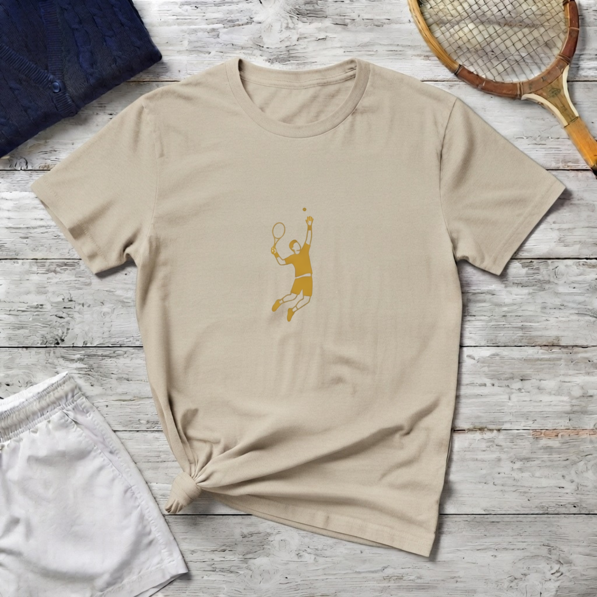 T-Shirt - Minimalist Gold Tennis Player Graphic Tee