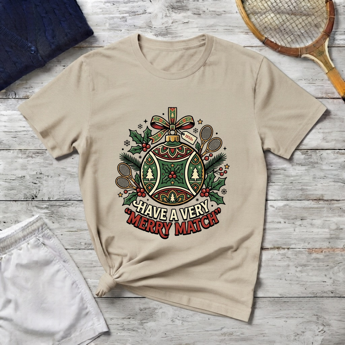 Christmas Tennis Ornament T-Shirt — "Have a Very Merry Match" Holiday Tee