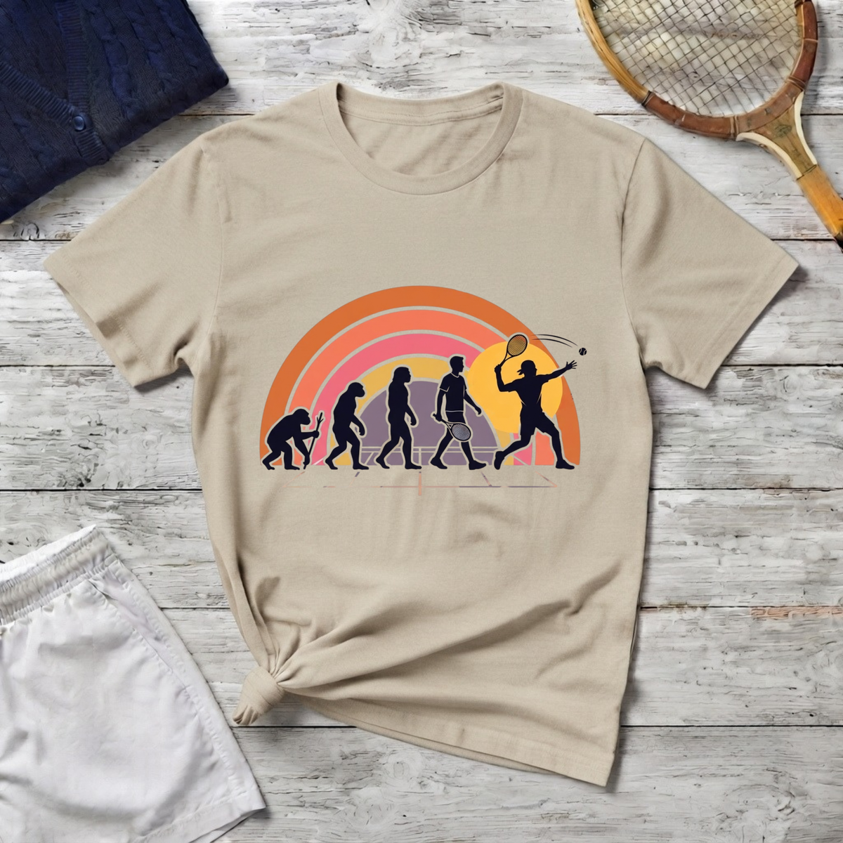 tennis Evolution T-Shirt — Vintage Rainbow Graphic