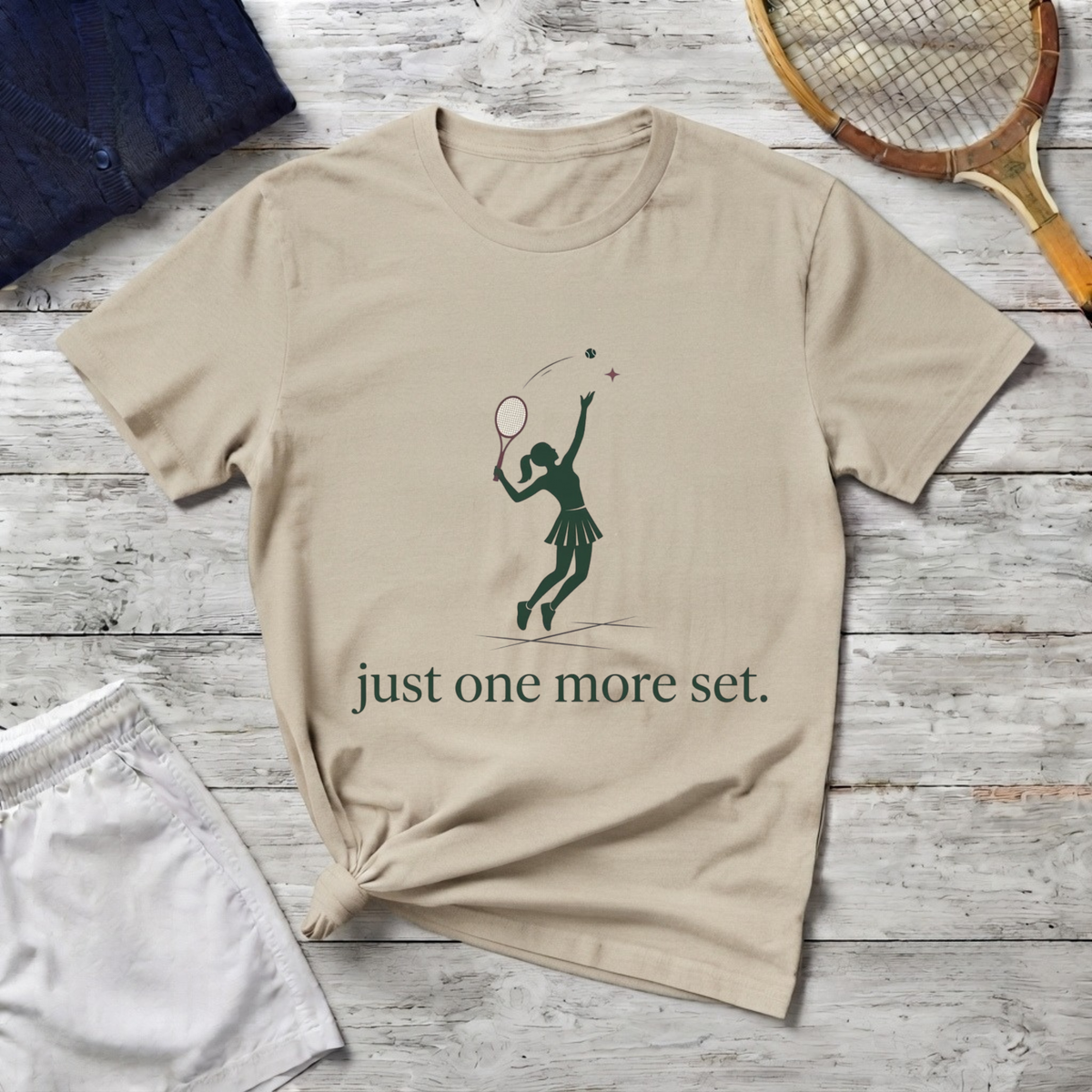 T-Shirt — 'just one more set.'  Player Silhouette Tee