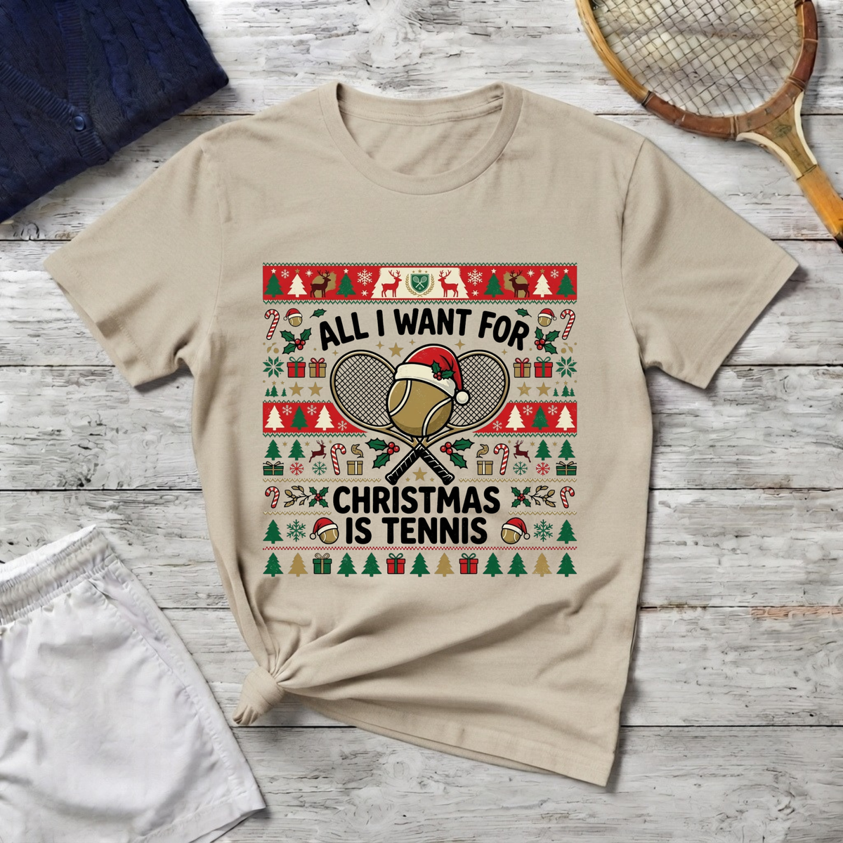Tennis Christmas T‑Shirt — "All I Want For Christmas Is Tennis" Holiday Tee