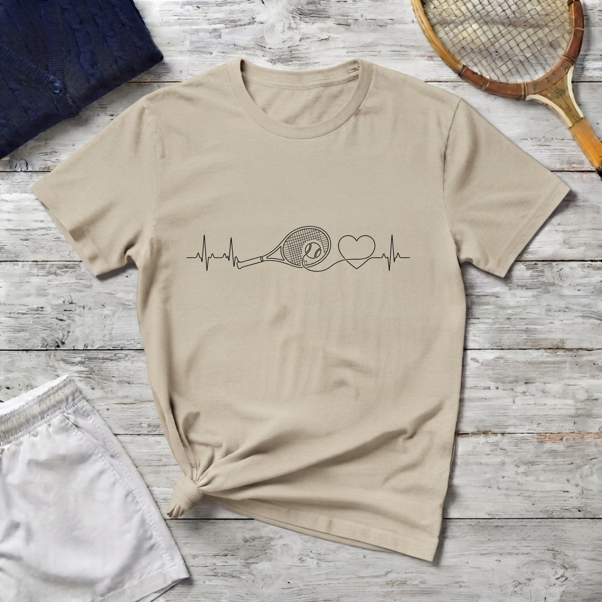 tennis Heartbeat T-Shirt — Minimal Line Art