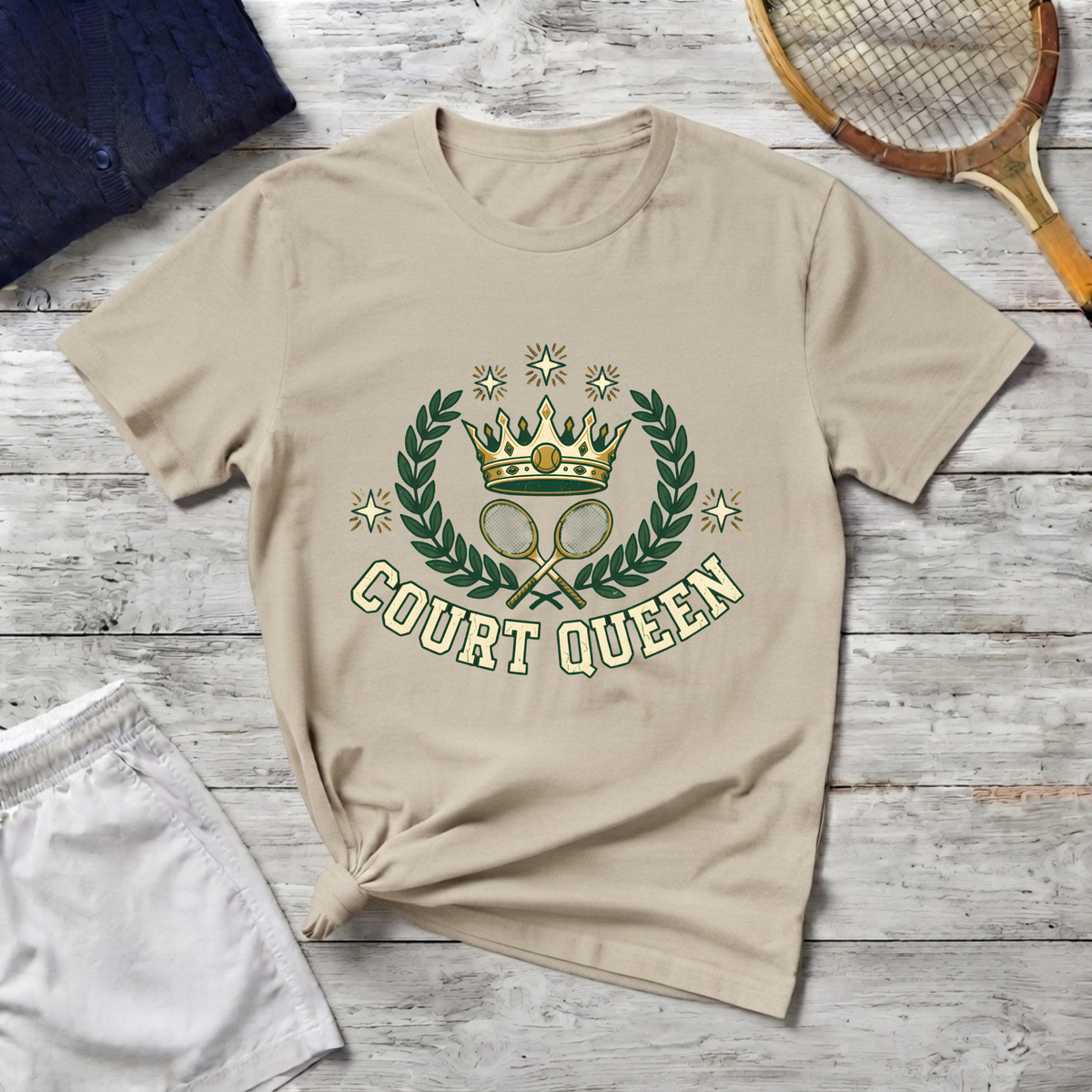 Court Queen Tennis T-Shirt — Vintage Crown Crest Tee