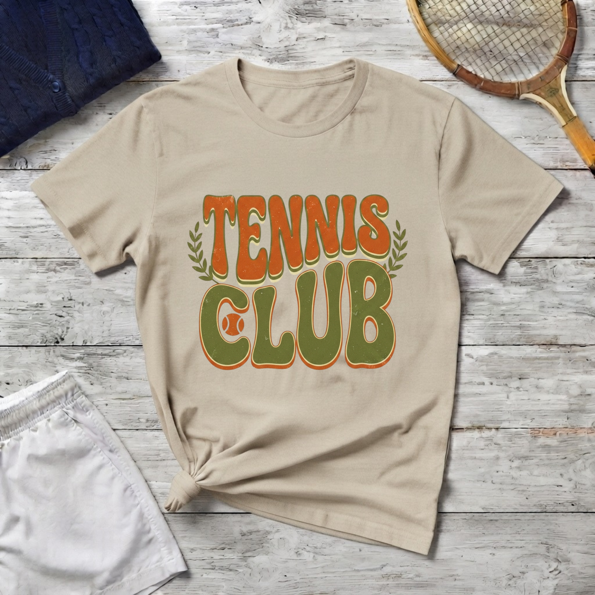 Tennis Club T‑Shirt — Retro Green & Orange Graphic Tee