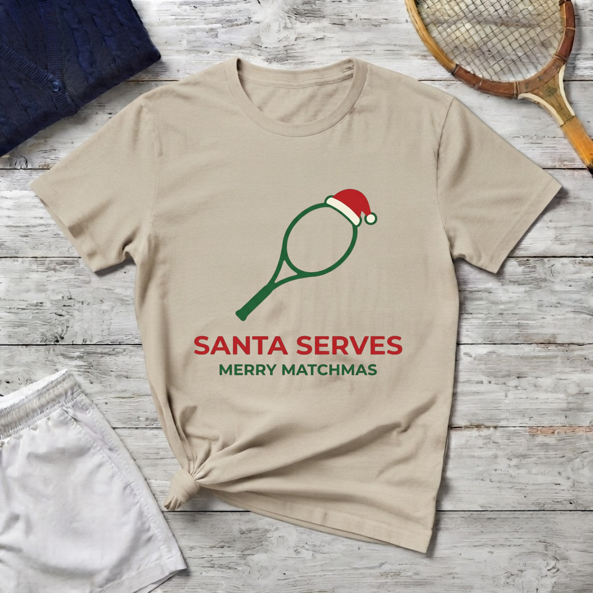 Tennis Christmas T‑Shirt — "Santa Serves" Holiday Tennis Tee