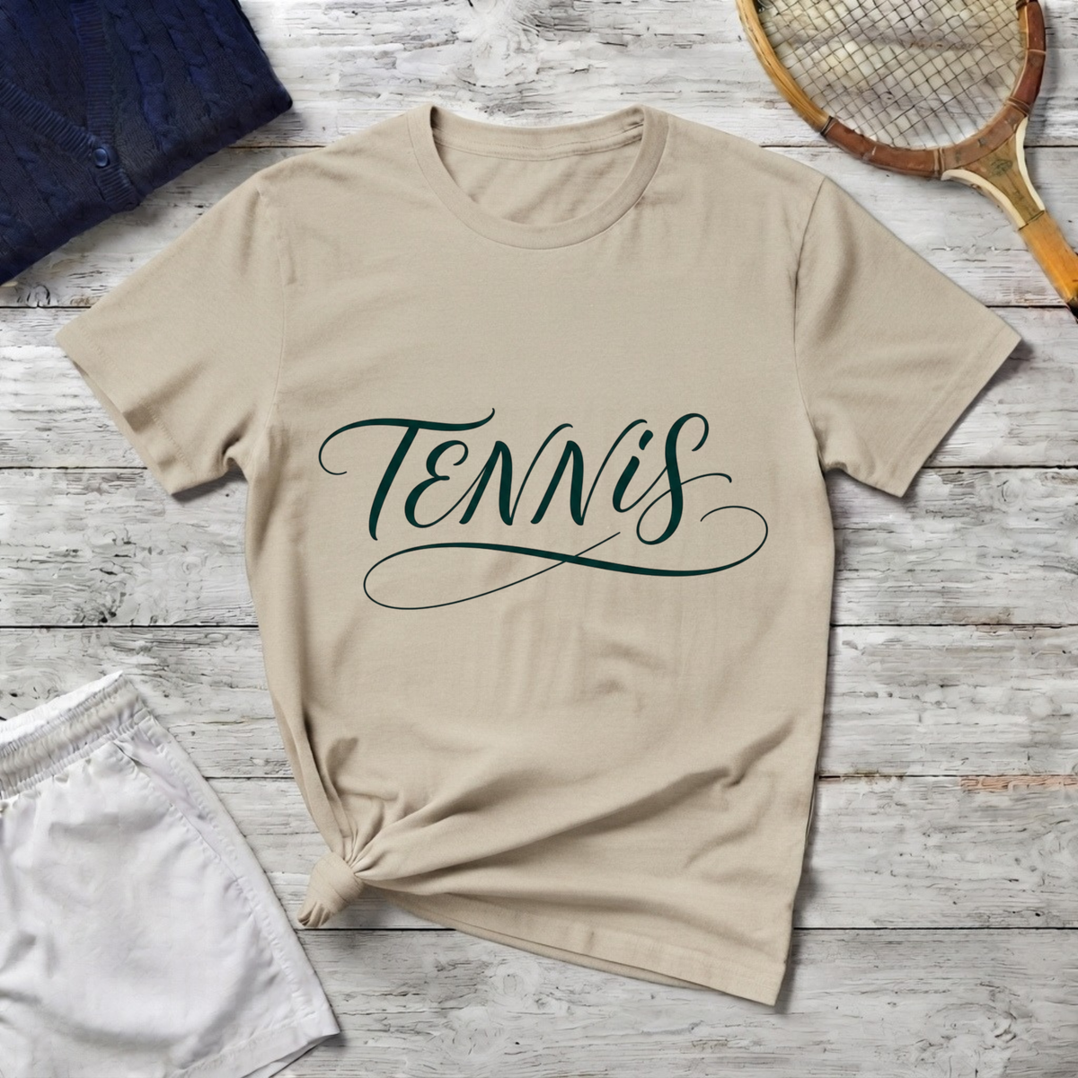Tennis Script T-Shirt — Elegant Calligraphy Tennis Tee