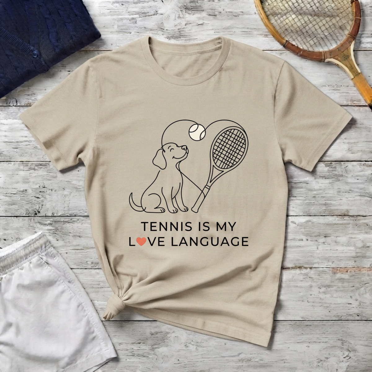 T-Shirt — "Tennis Is My Love Language" Dog & Racket Graphic Tee