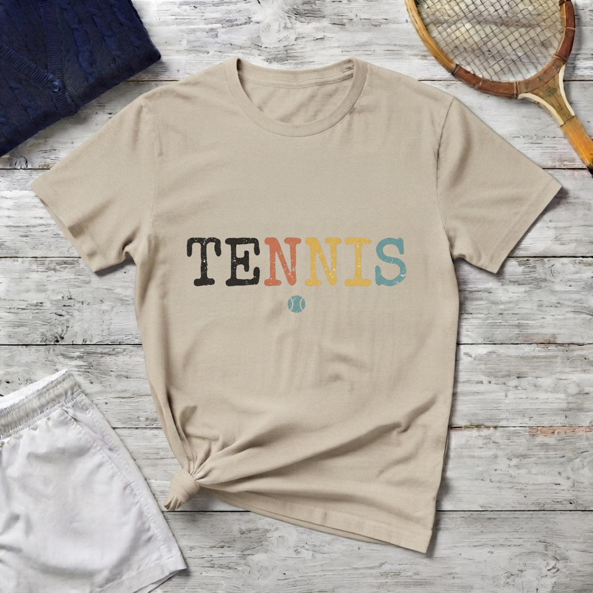 Tennis Tee —  Multicolor 'TENNIS' Graphic T-Shirt