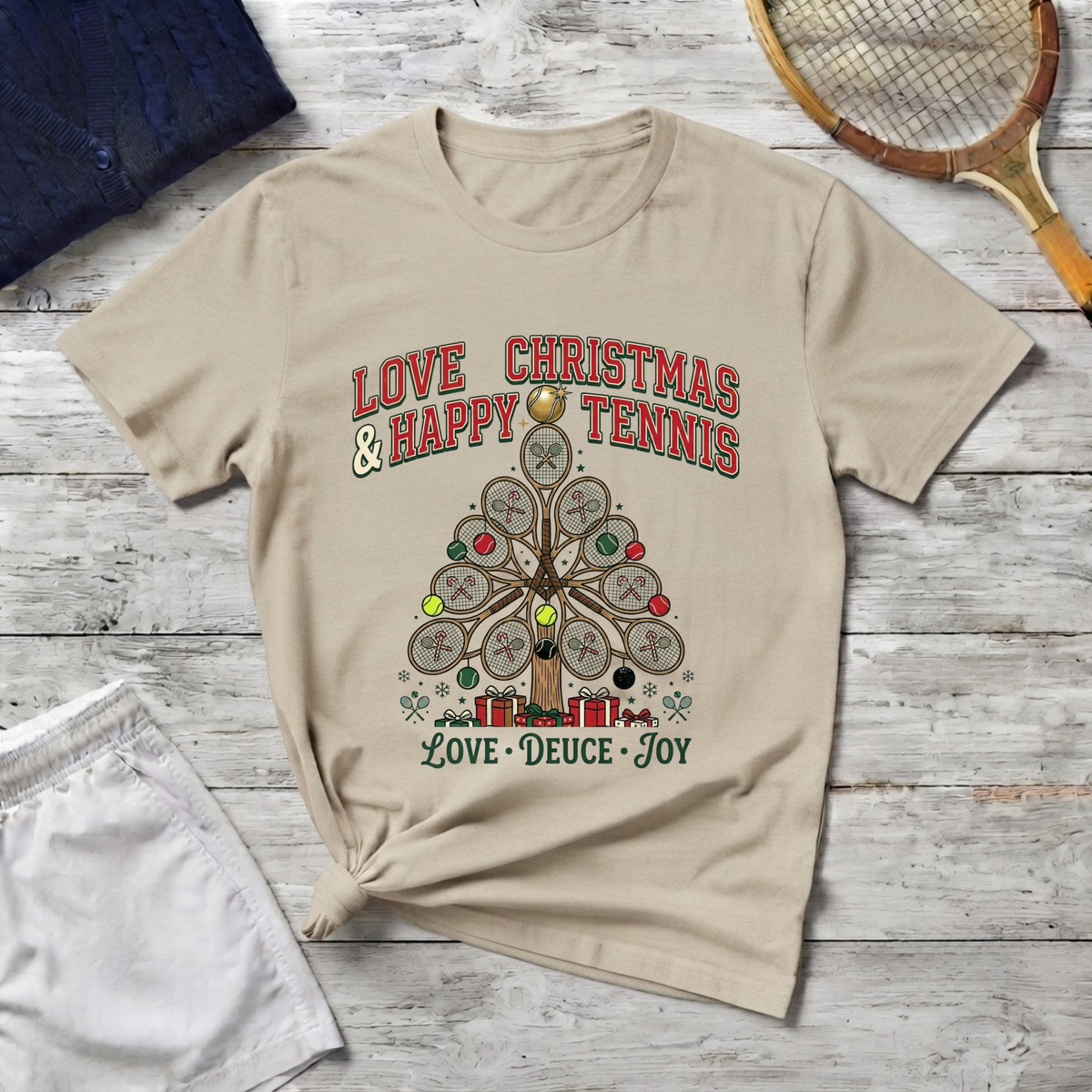 Christmas Tennis T‑Shirt – "Love Christmas & Happy Tennis" Holiday Tennis Tee