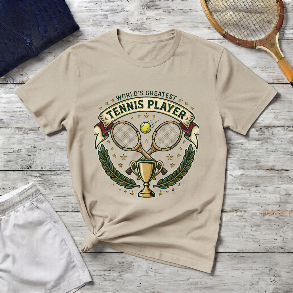 World's Greatest Tennis Player T-Shirt — Vintage Tennis Racket & Trophy Tee
