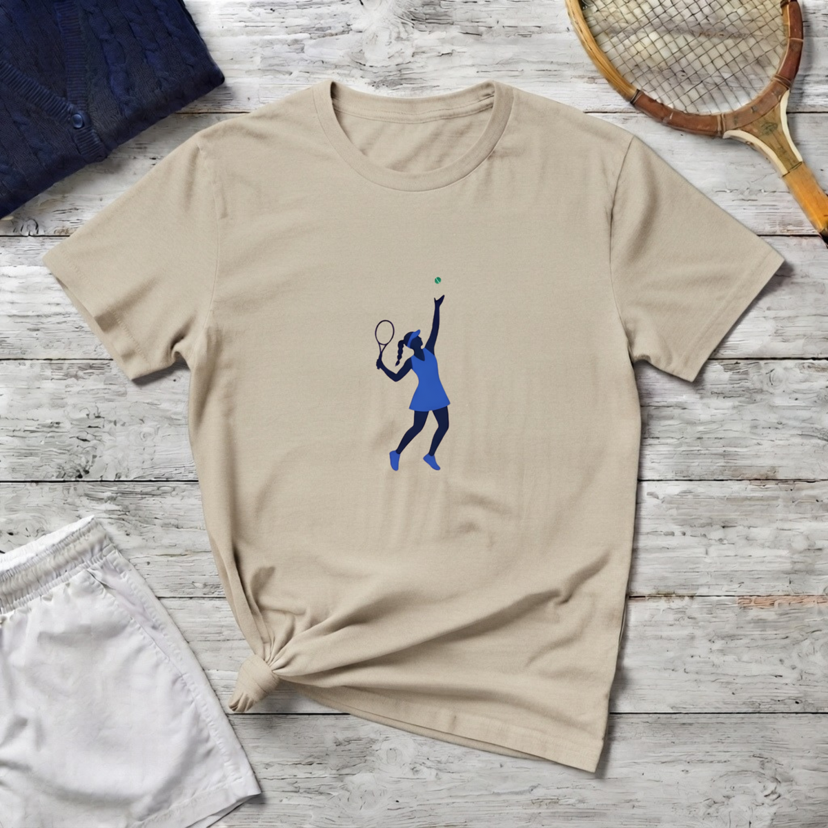 T-Shirt — Minimal Blue Tennis Player Graphic Tee