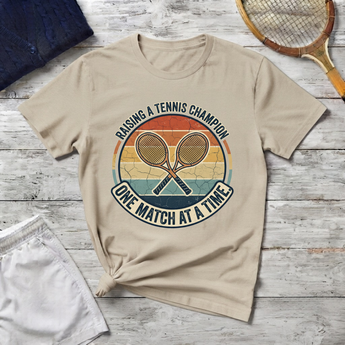 T-Shirt — Raising a Tennis Champion Vintage Graphic (“One Match at a Time”)