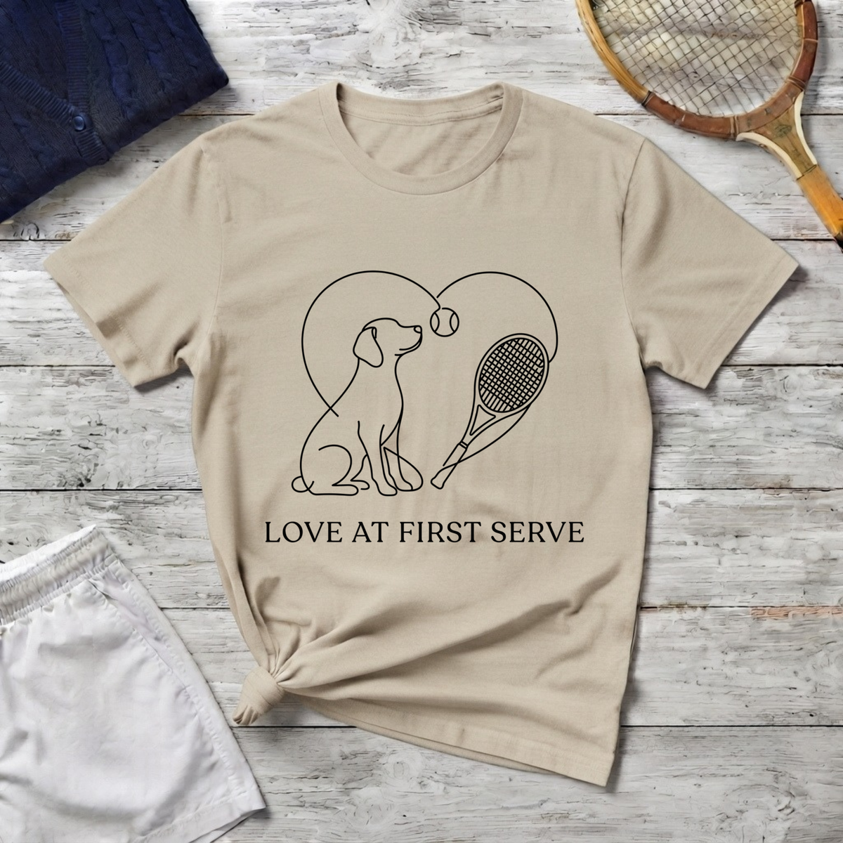 T-Shirt — "Love at First Serve" Tennis Dog Graphic Tee