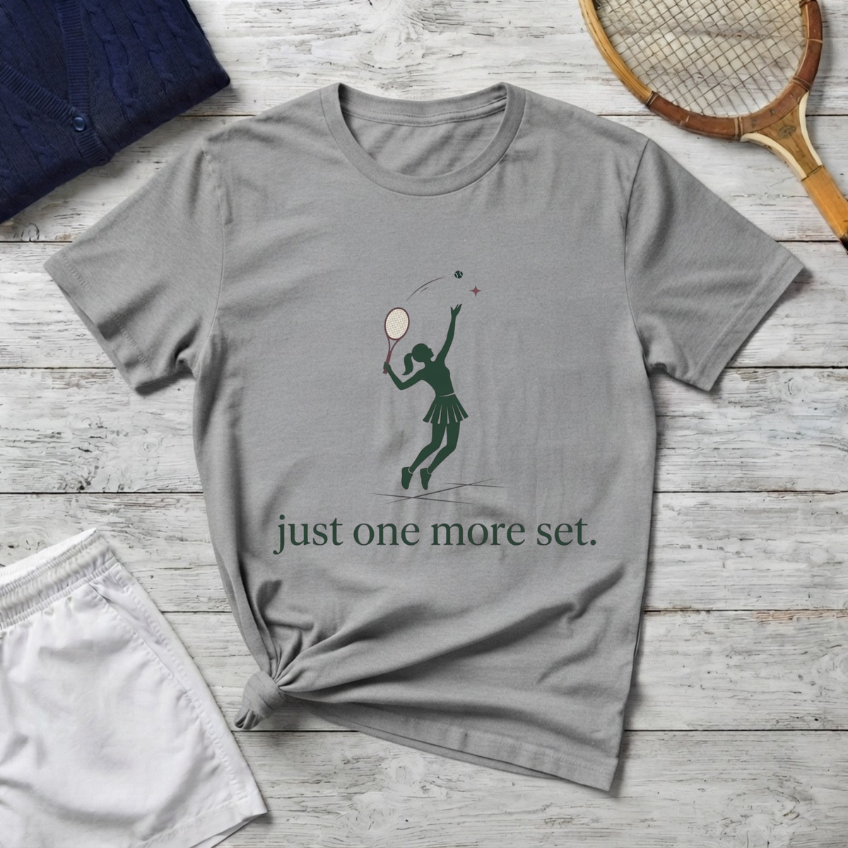T-Shirt — 'just one more set.'  Player Silhouette Tee