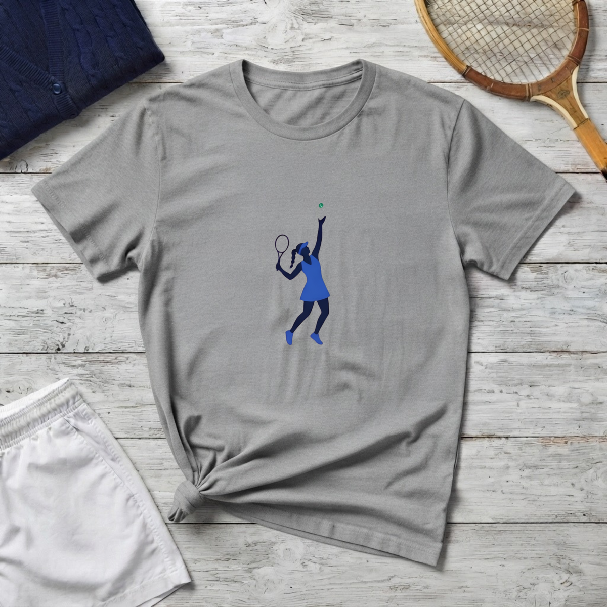 T-Shirt — Minimal Blue Tennis Player Graphic Tee