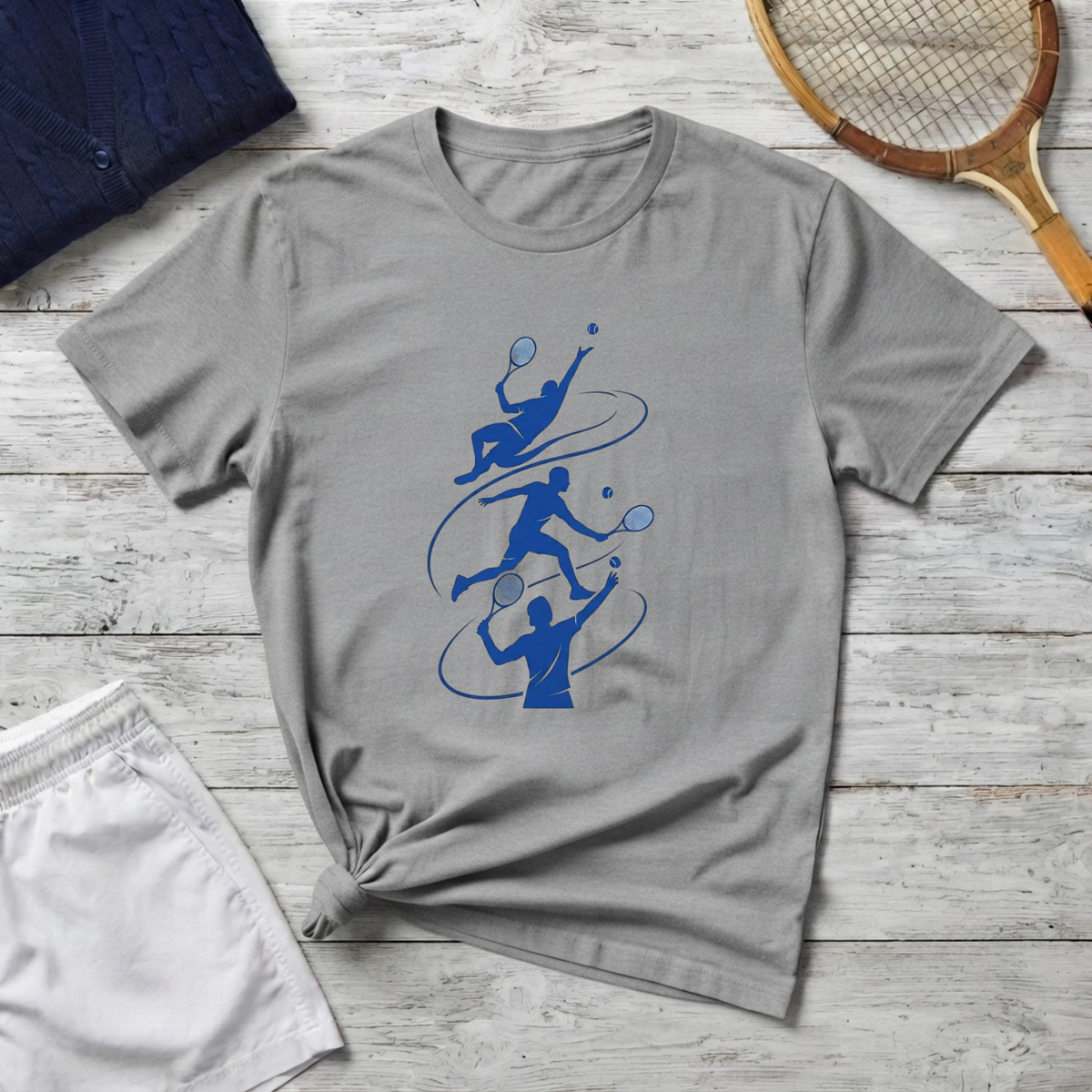 tennis Silhouette T-Shirt — Blue Players Action Design