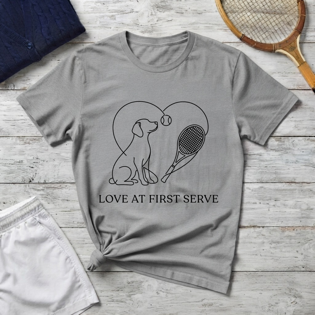 T-Shirt — "Love at First Serve" Tennis Dog Graphic Tee