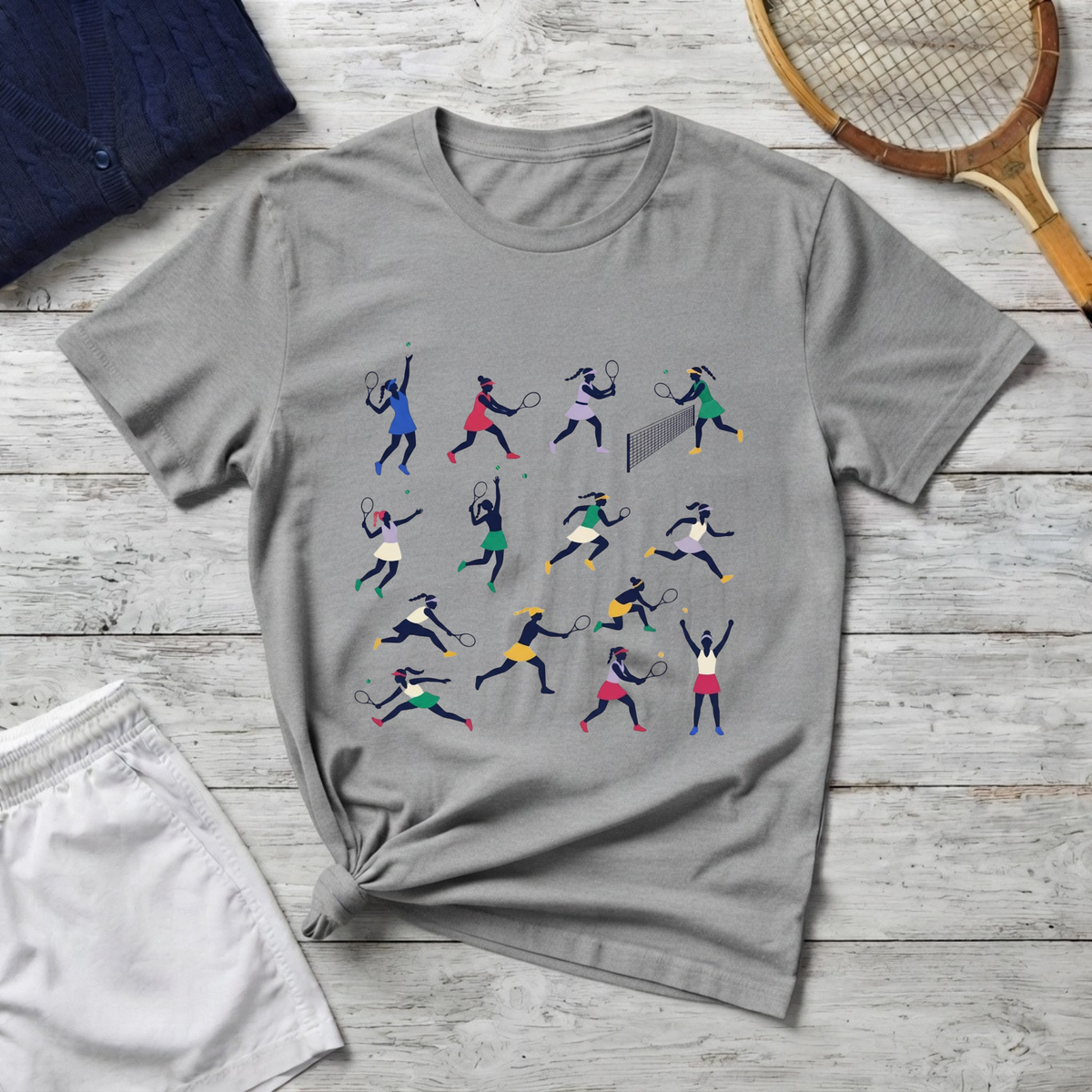 tennis Players Silhouette T-Shirt — Colorful tennis Action Tee