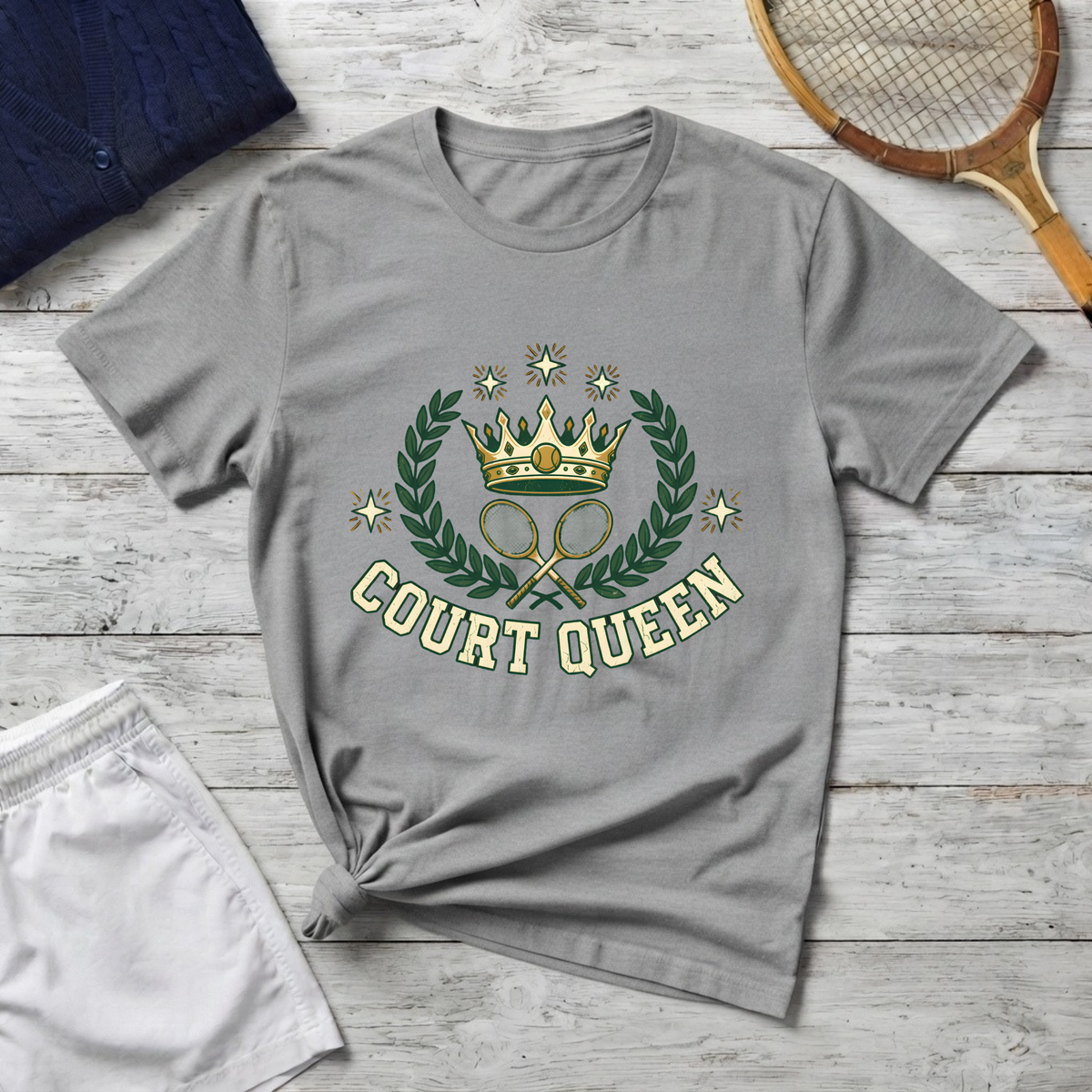 Court Queen Tennis T-Shirt — Vintage Crown Crest Tee