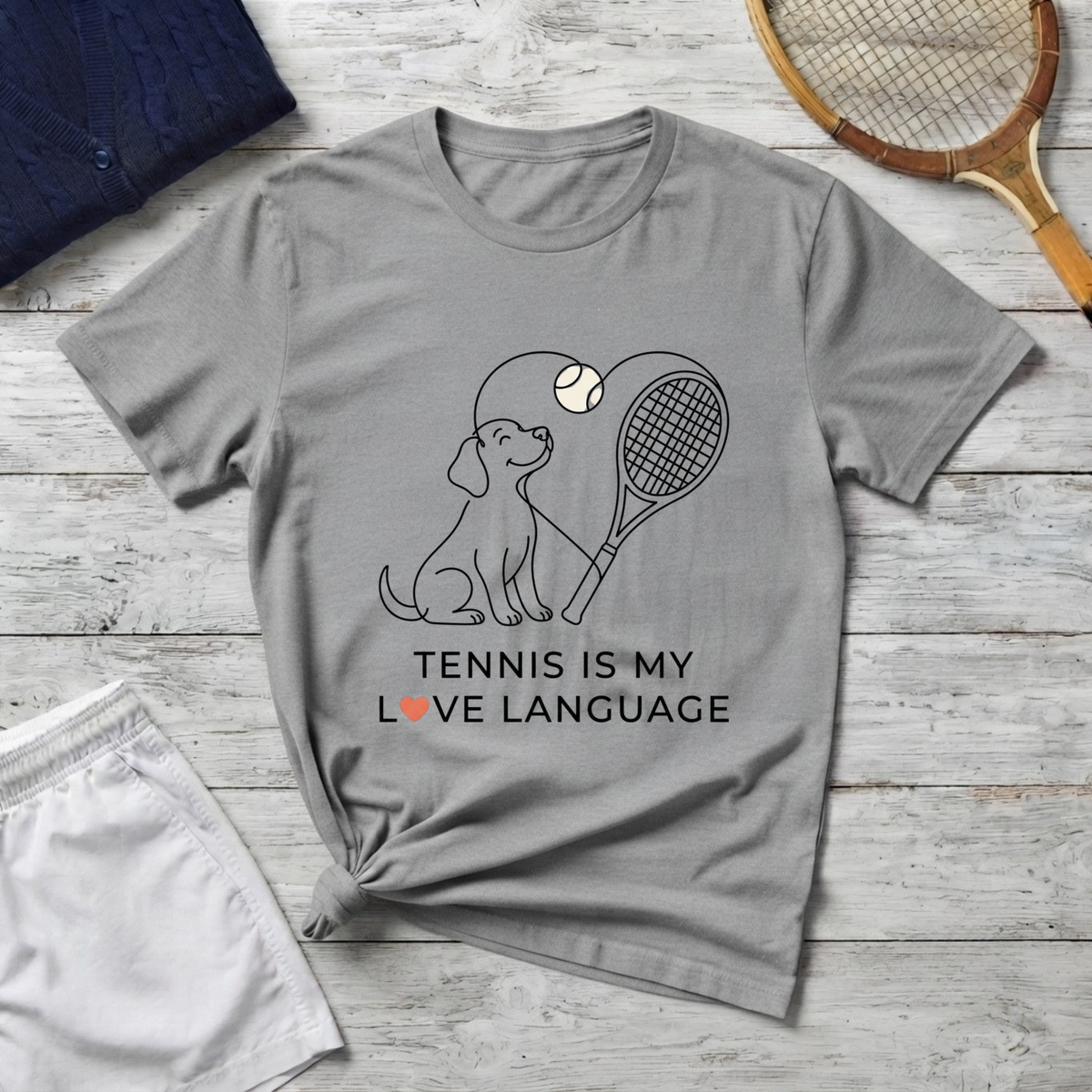 T-Shirt — "Tennis Is My Love Language" Dog & Racket Graphic Tee