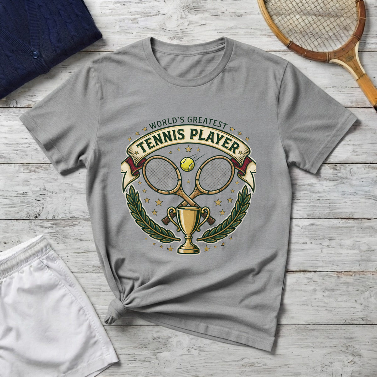 World's Greatest Tennis Player T-Shirt — Vintage Tennis Racket & Trophy Tee