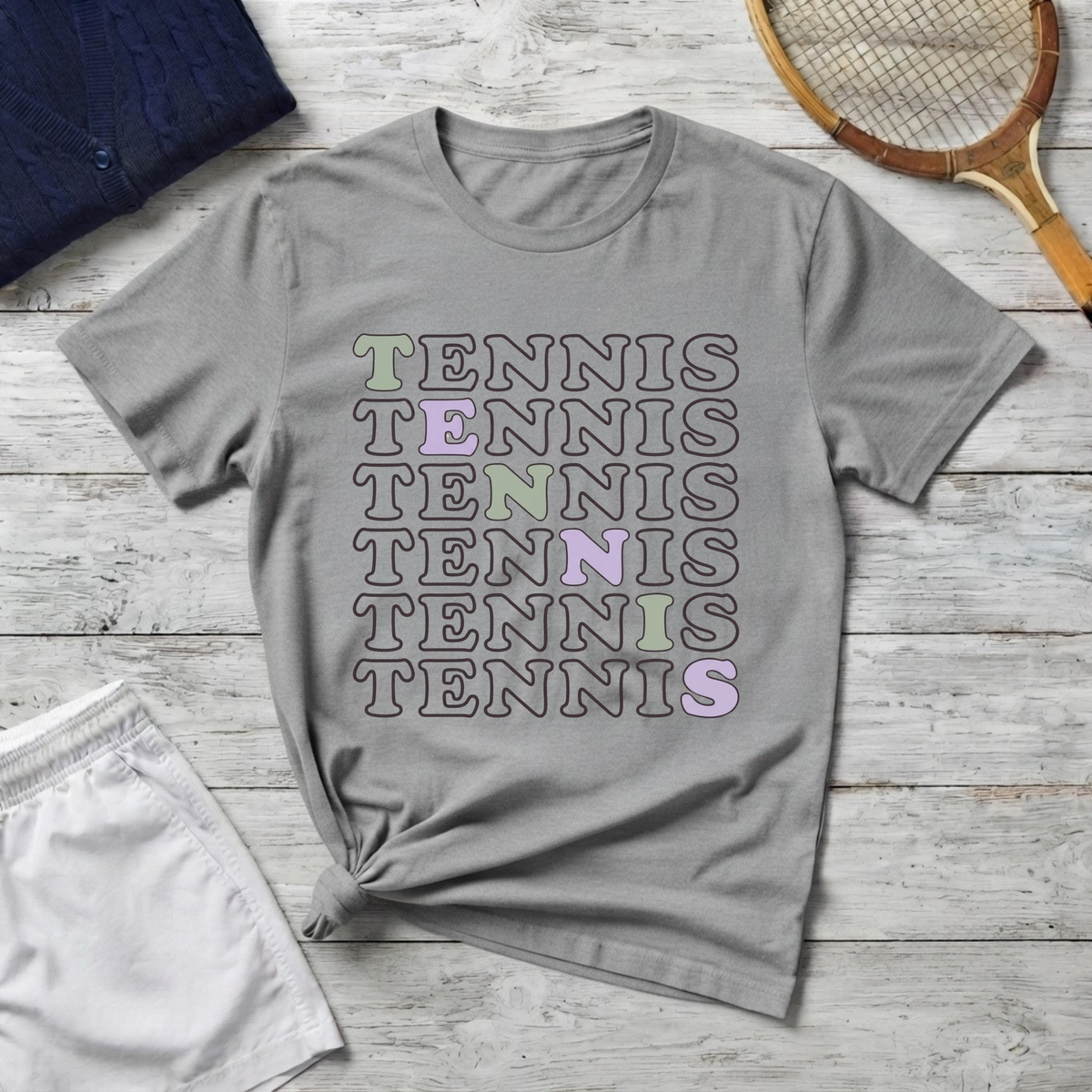 Tennis Typography T-Shirt – Retro Pastel Tennis Lover Graphic