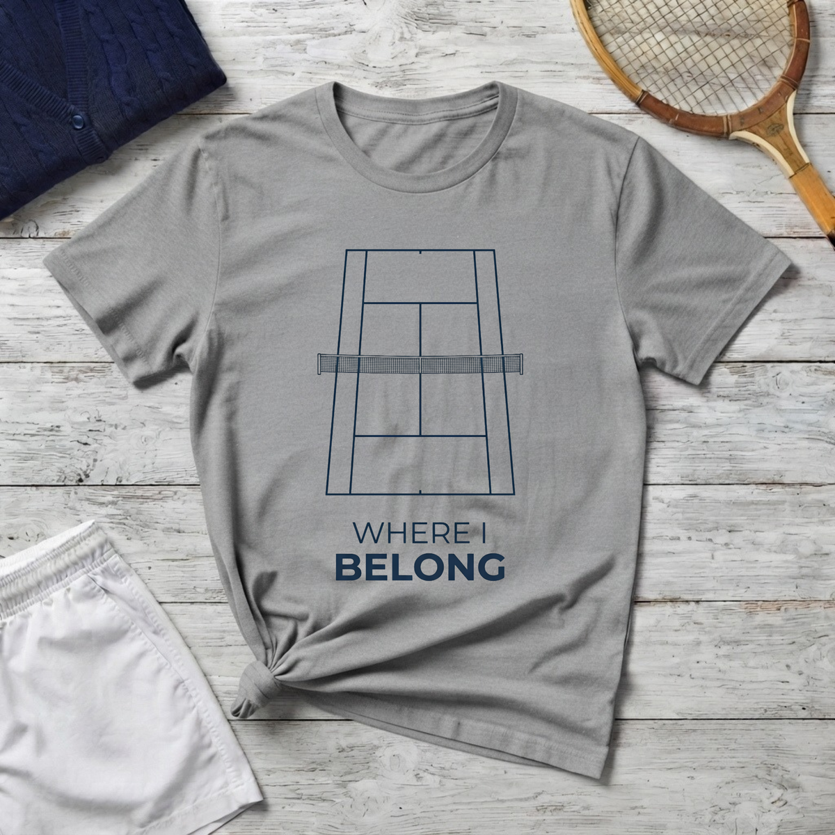 T-Shirt — 'Where I Belong' Minimalist Tennis Court Graphic