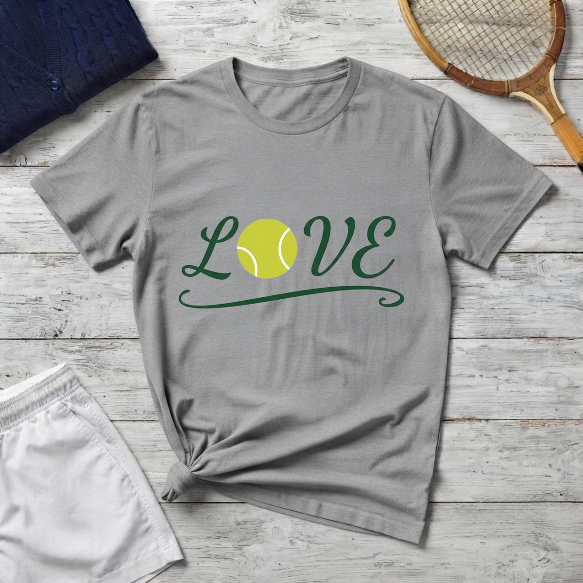 Tennis Love T-Shirt — Script "LOVE" with Tennis Ball Design