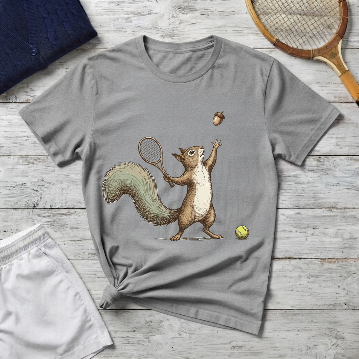 Playful Squirrel Tennis T-Shirt