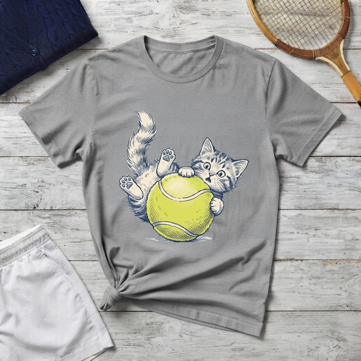 Playful Cat on Tennis Ball T-Shirt