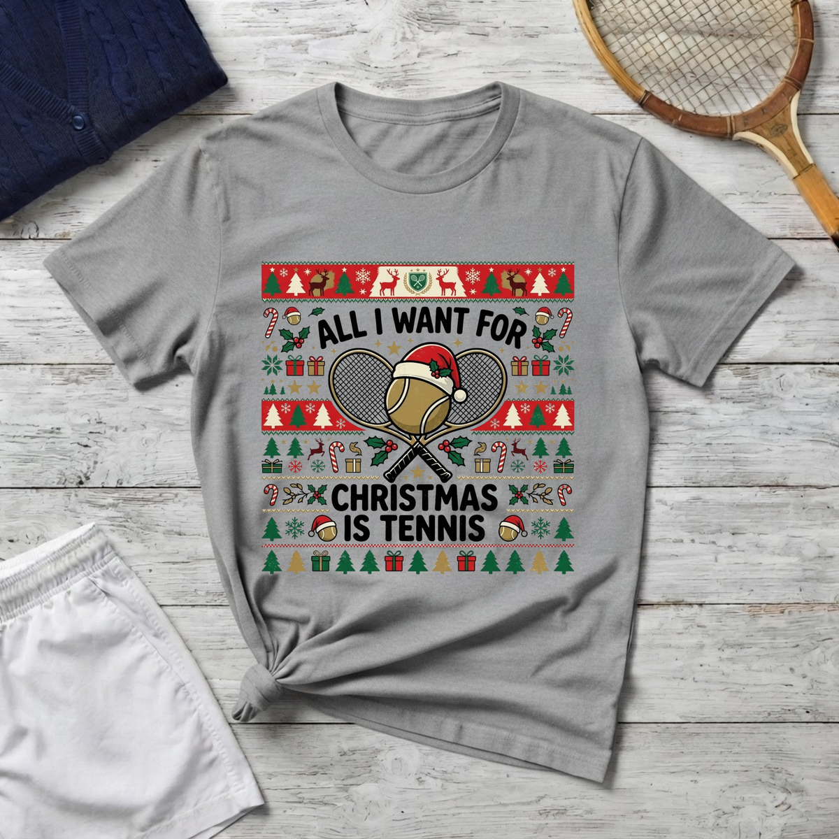 Tennis Christmas T‑Shirt — "All I Want For Christmas Is Tennis" Holiday Tee