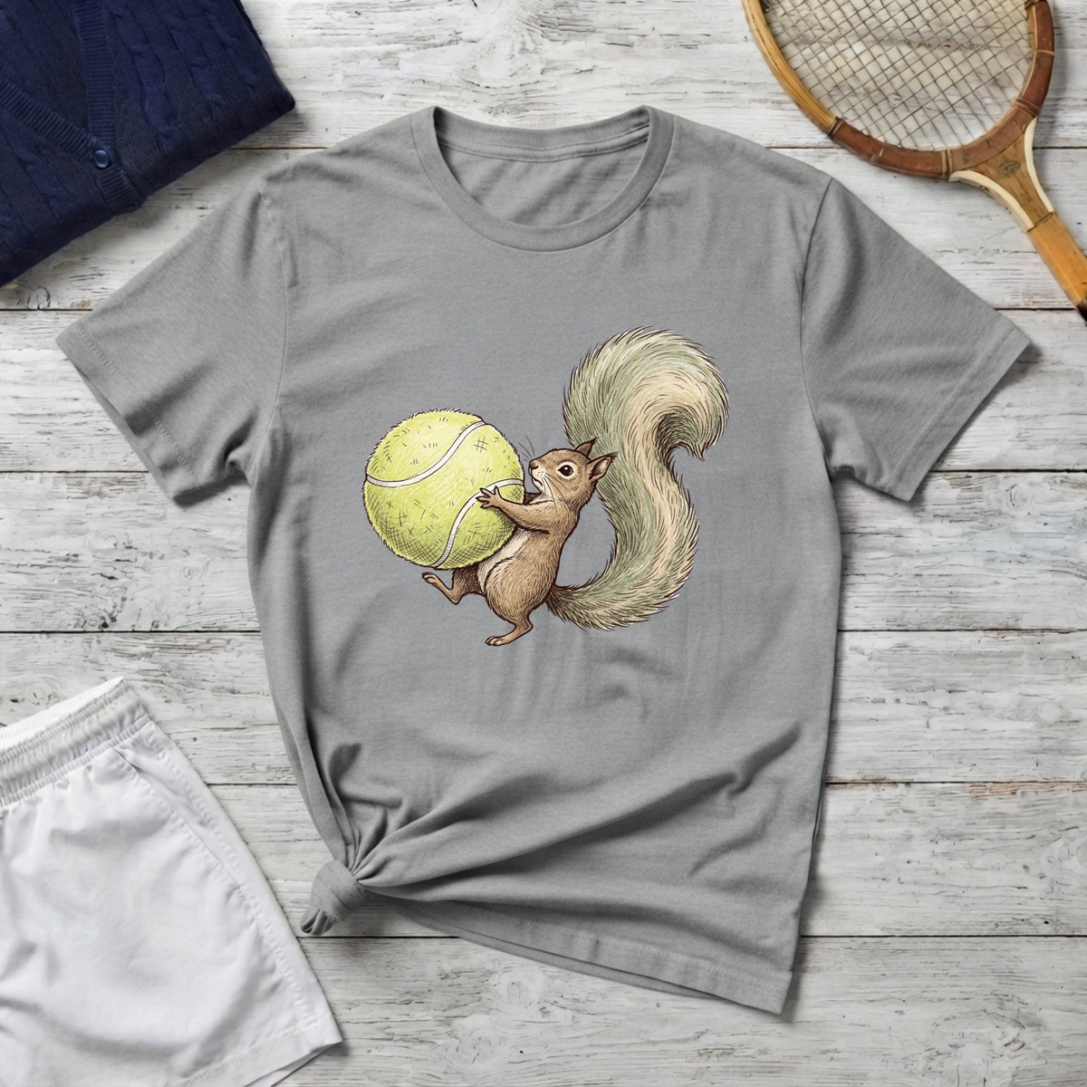 Tennis Squirrel T-Shirt — Cute Squirrel Carrying Tennis Ball Graphic Tee