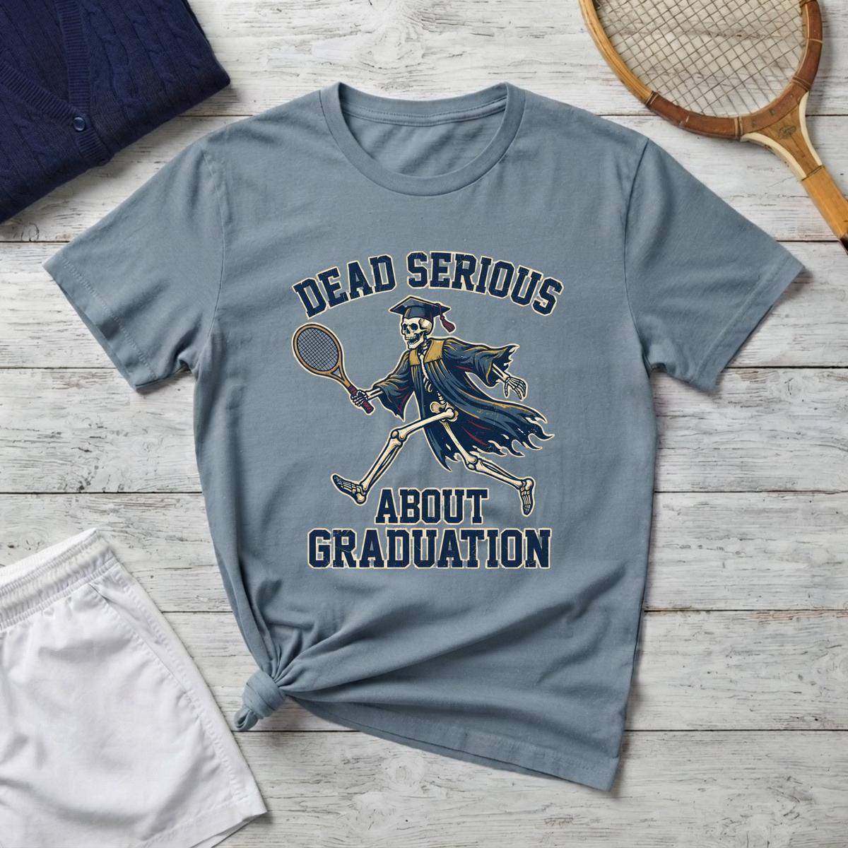 Graduation T-Shirt — "Dead Serious" Funny Skeleton Grad Tee