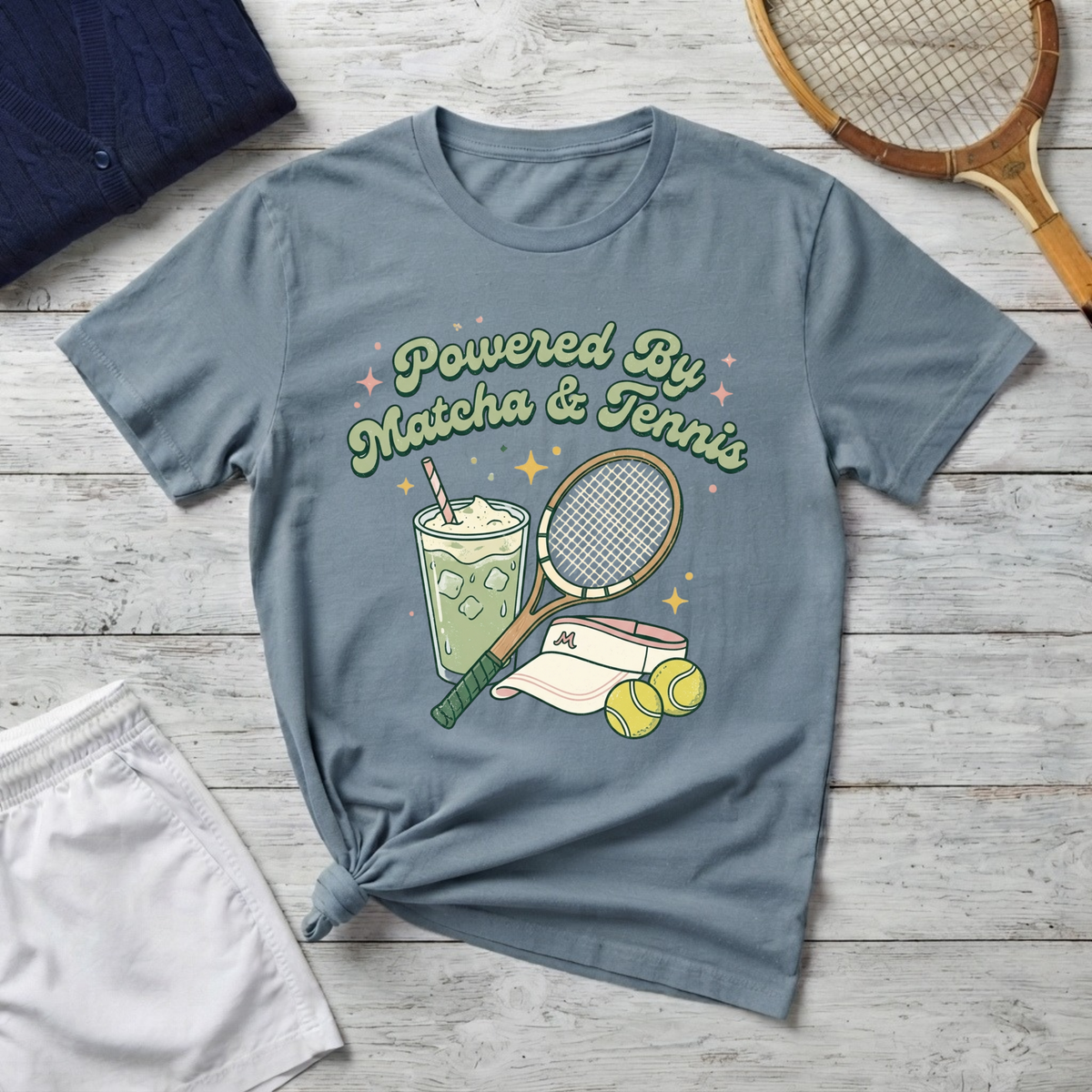 Powered by Matcha & Tennis Tee — Cute Athletic Tea Lover Shirt