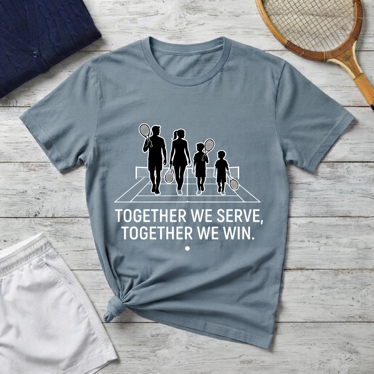 tennis Family T-Shirt — “Together We Serve, Together We Win”