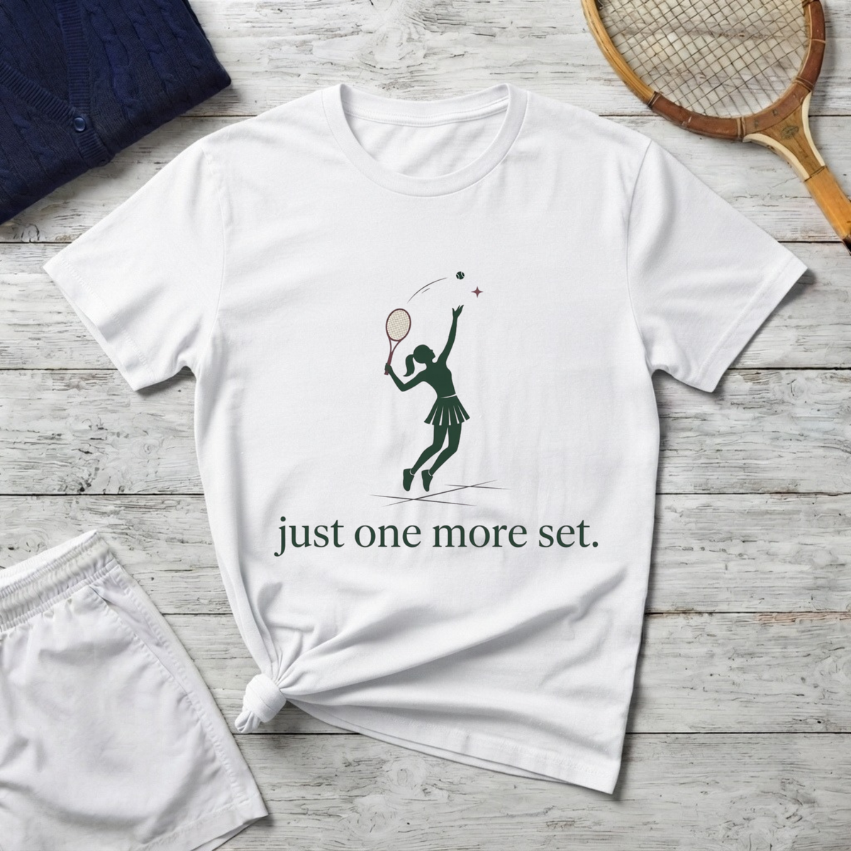 T-Shirt — 'just one more set.'  Player Silhouette Tee