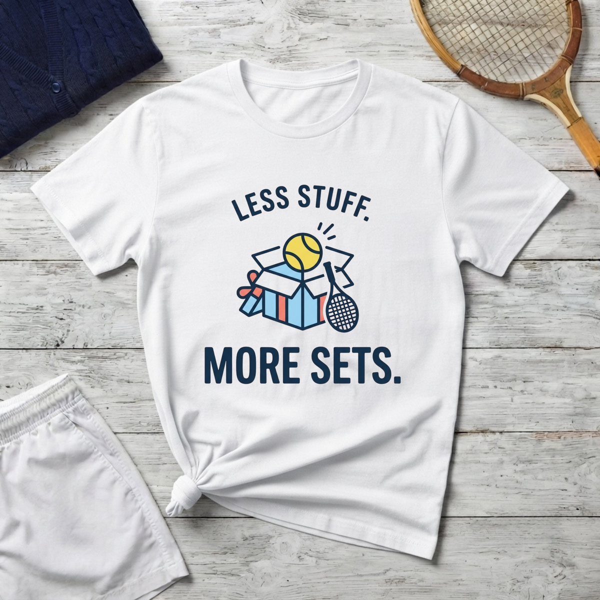 Less Stuff More Sets Tennis T-Shirt