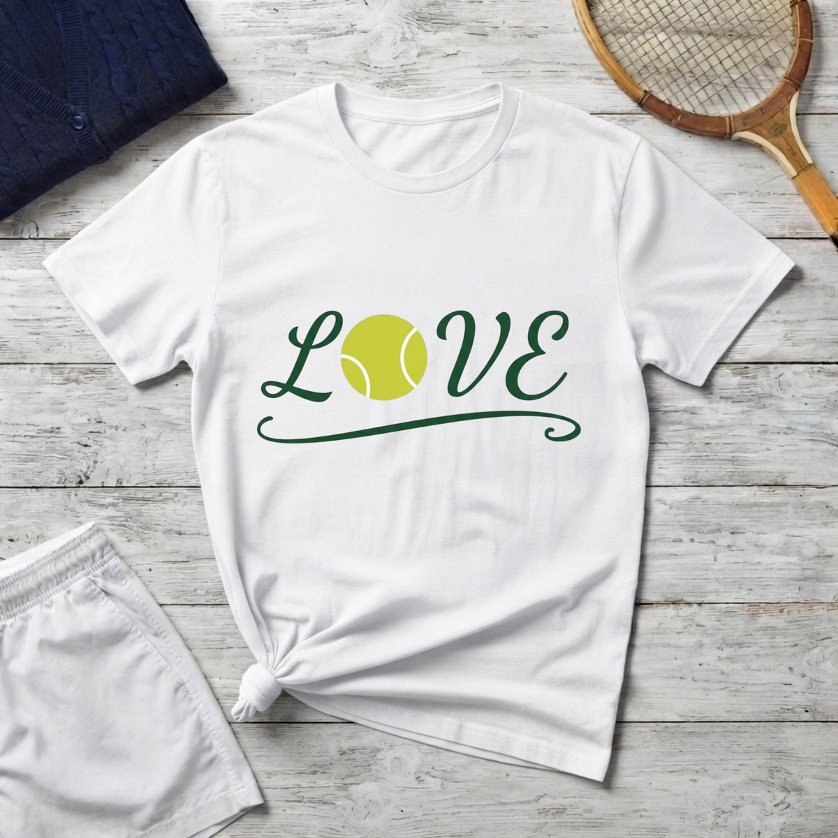 Tennis Love T-Shirt — Script "LOVE" with Tennis Ball Design